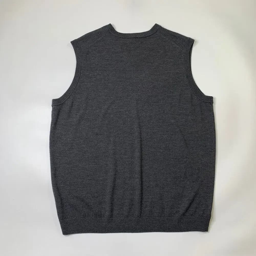 Hart Schaffner Marx Sweater Vest Mens 2XT Tall Grey Merino Wool Soft V Neck Golf